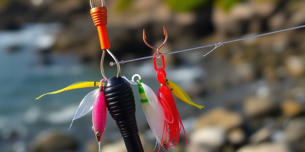 Close-up of porgy rig with dropper loop and bait.